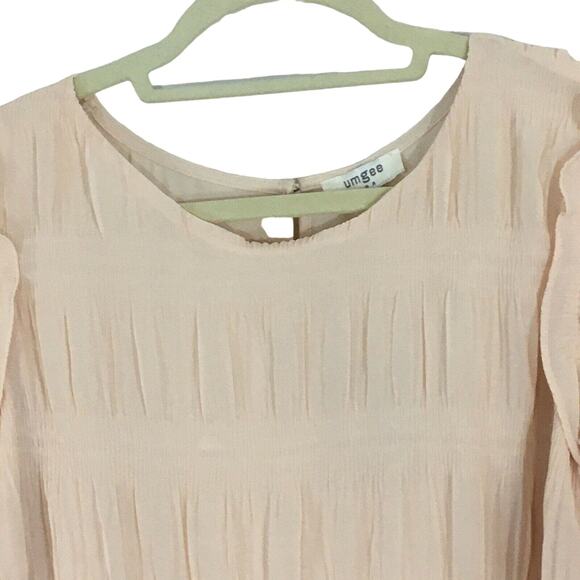 NWT Umgee Pleated Ruffled Tiered Bell Sleeve Top Chiffon Flowy Champagne Pink S - Picture 5 of 15